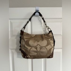 Y2K Coach Classic Carly Signature Cs camel/tan leather shoulder bag with receipt